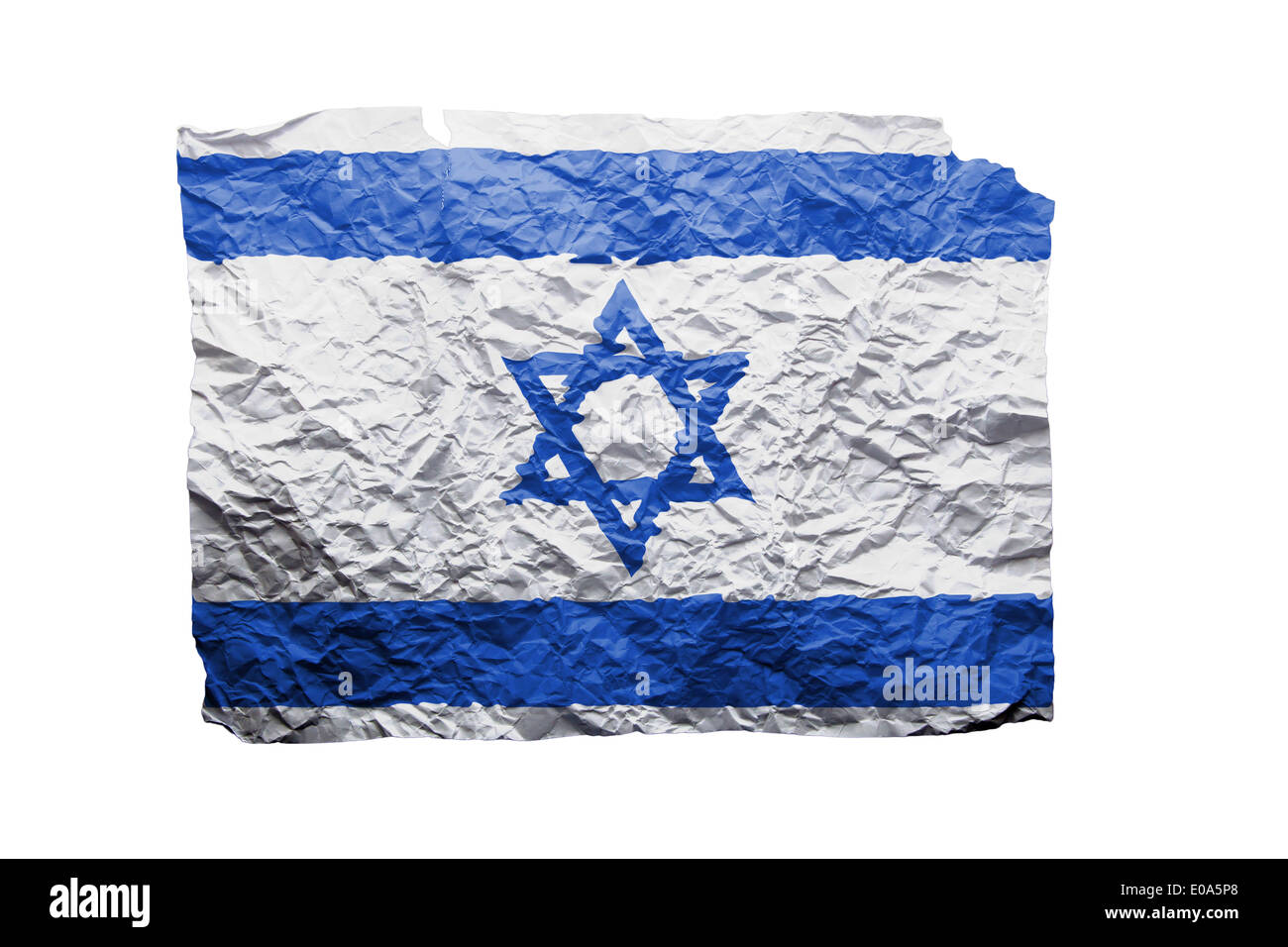 Close up of a curled paper on white background  print of the flag of Israel Stock Photo