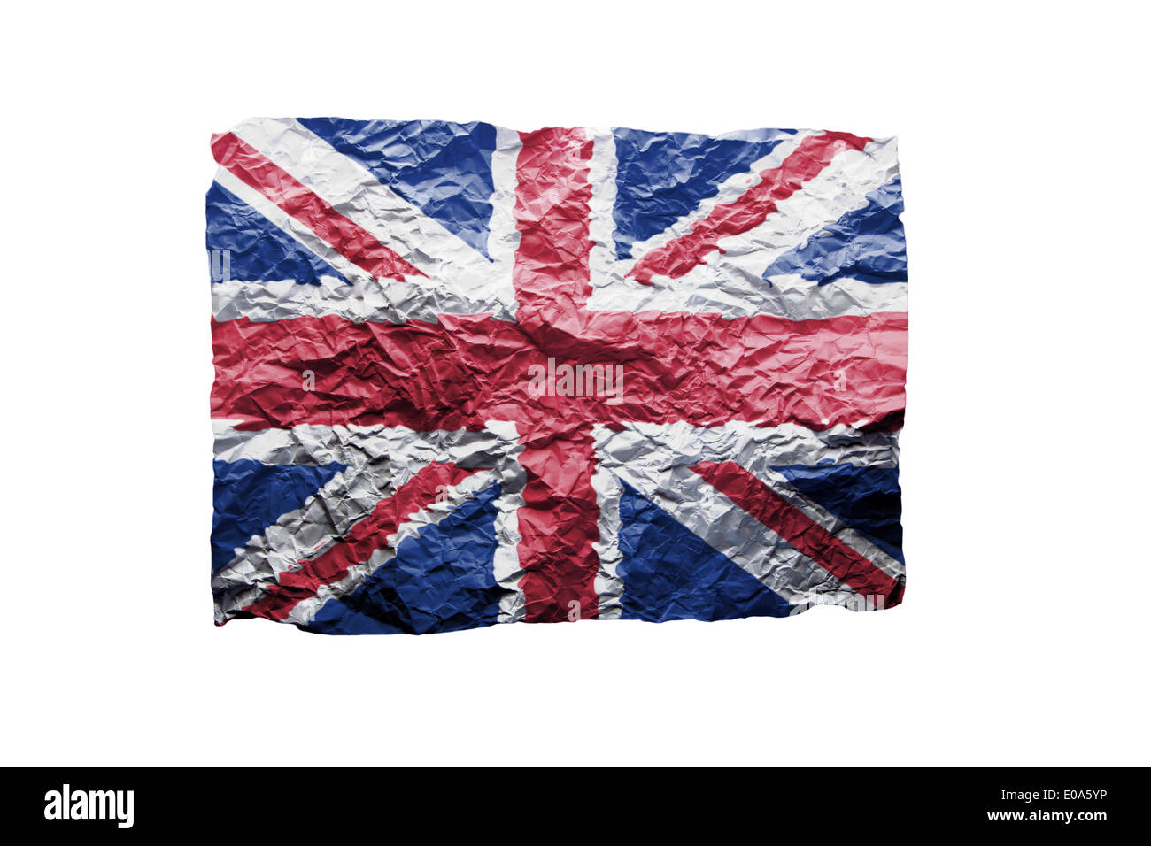 Close up of a curled paper on white background  print of the flag of the United Kingdom Stock Photo