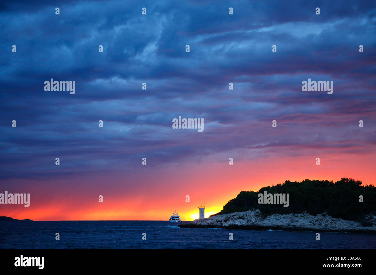 Sunset landscape at Hvar Croatia Stock Photo