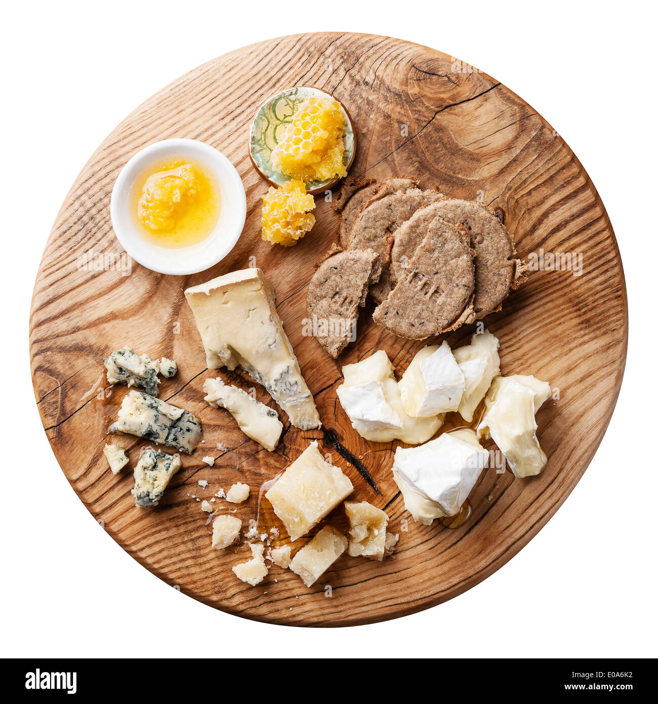 Cheese appetizer with honey and crackers Stock Photo Alamy