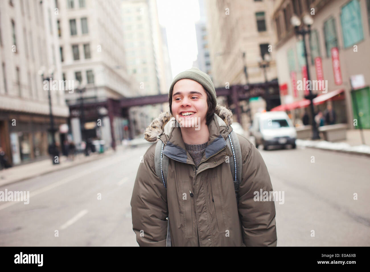 Young man in downtown Chicago, Illinois Stock Photo