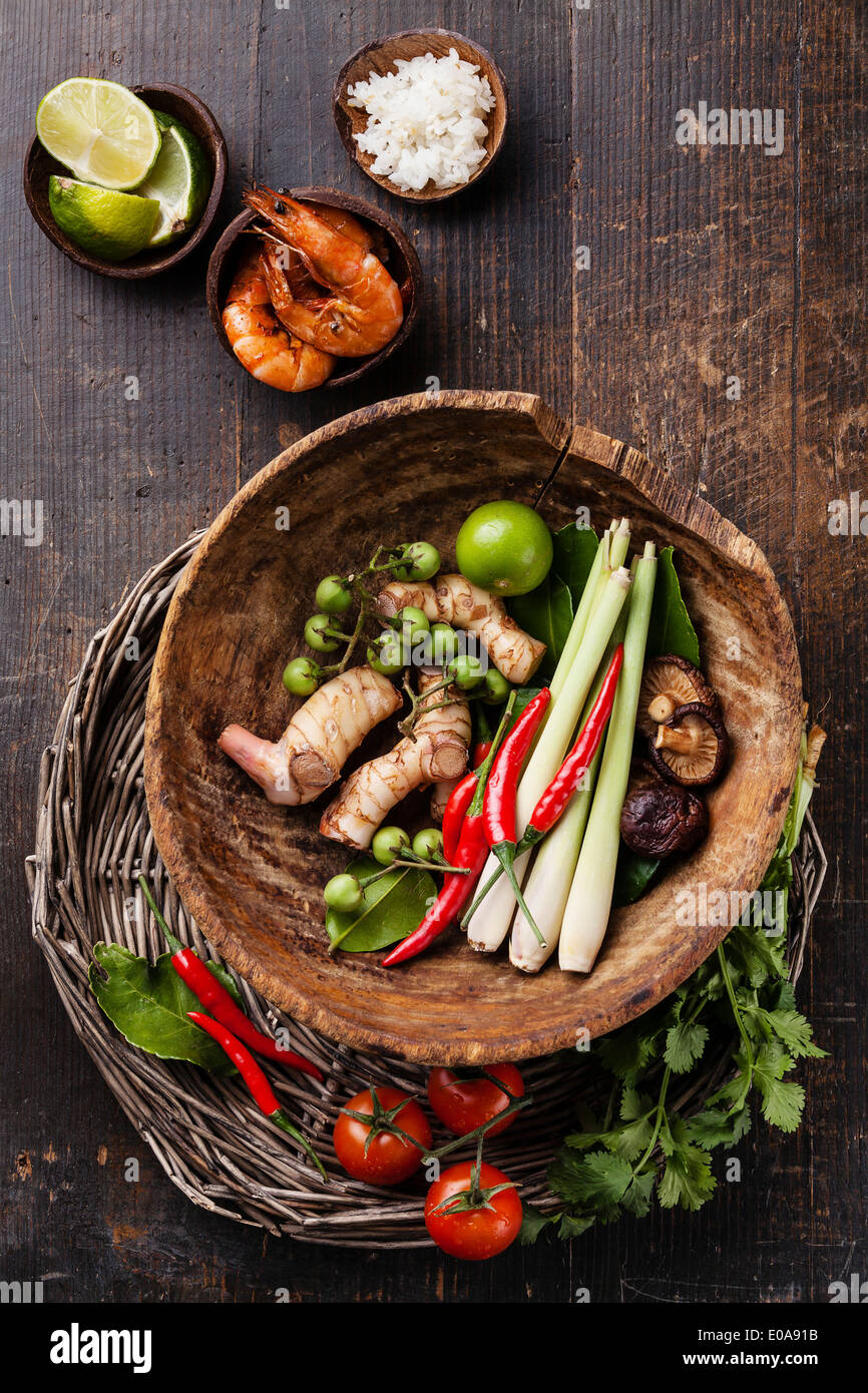 Ingredients for spicy Thai soup Tom Yam with Coconut milk, Chili pepper