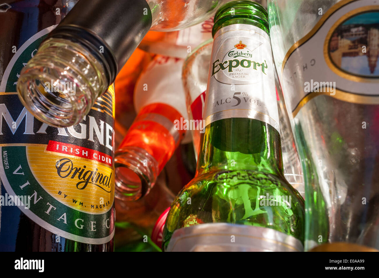 Glass Bottles in Recycling Bin Stock Photo - Alamy