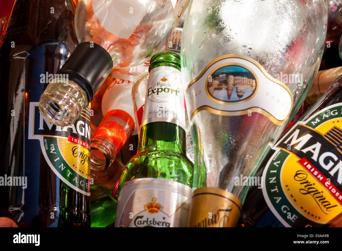 Glass Bottles in Recycling Bin Stock Photo - Alamy