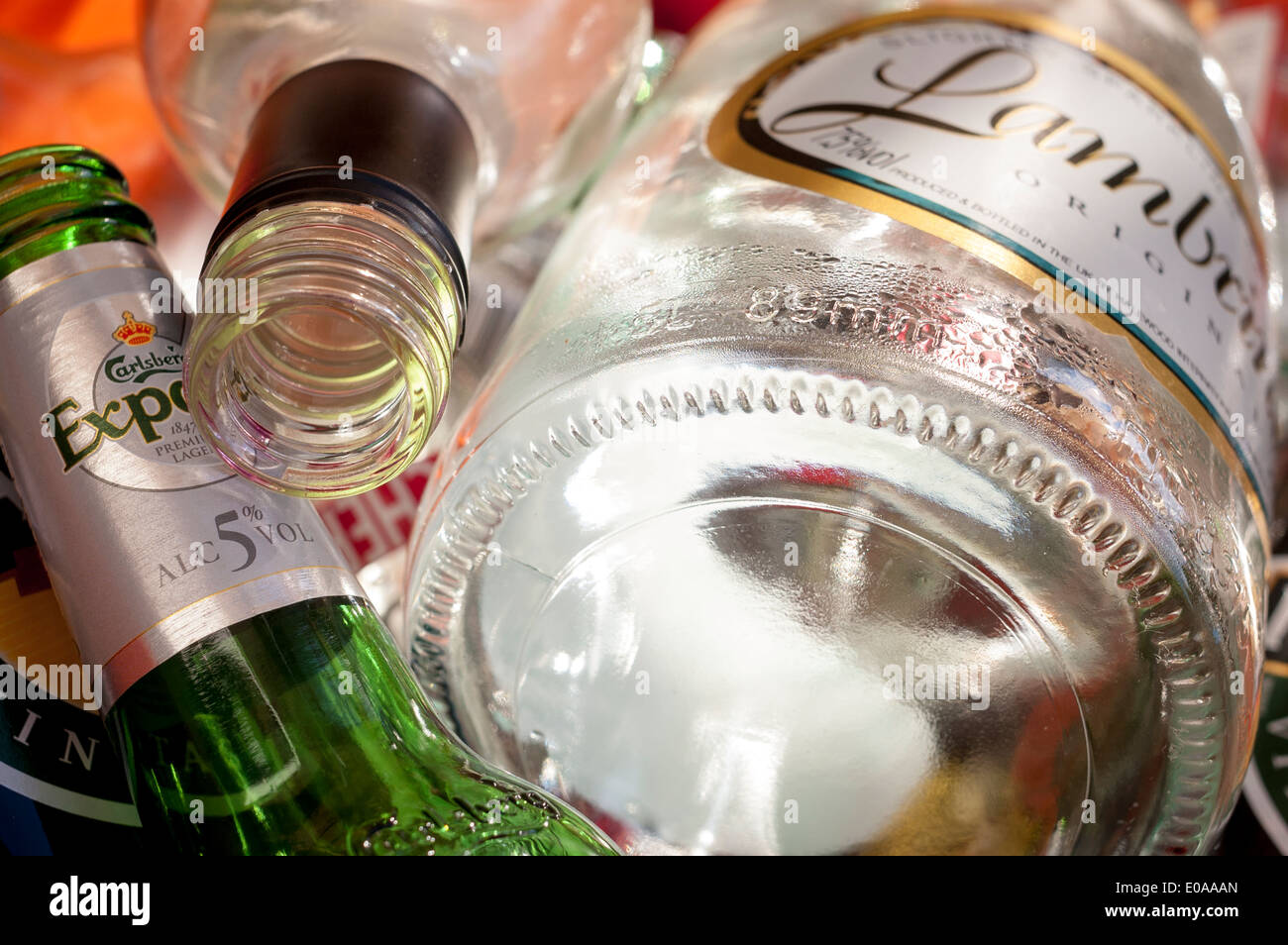 Glass Bottles in Recycling Bin Stock Photo - Alamy