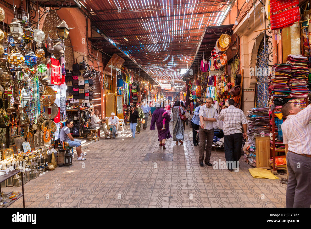 Shops in the souk, Medina, Marrakech, Morocco, North Africa. Stock Photo