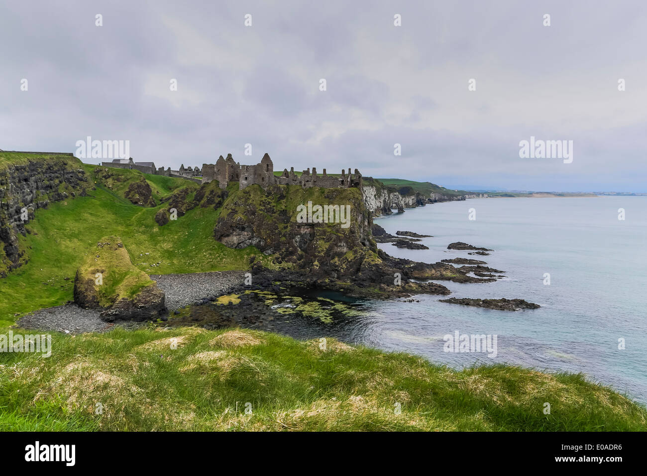 Northern Ireland Pink Portrush White Rock Beach coastal road Stock Photo