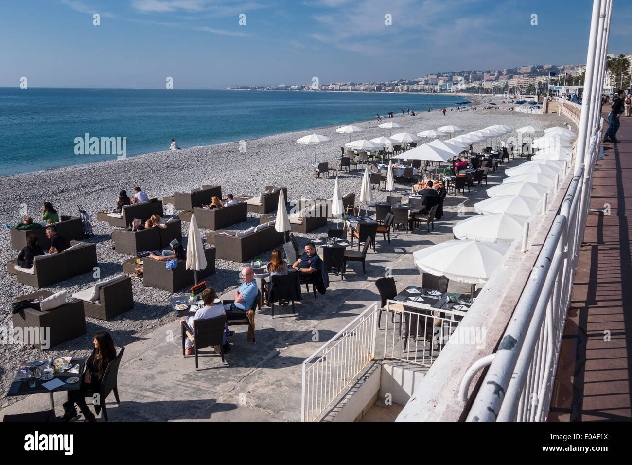 Promenade des Anglais, Beach Bar, Nice, France, Cote D´ Azur, Alpes Maritime, French Stock Photo