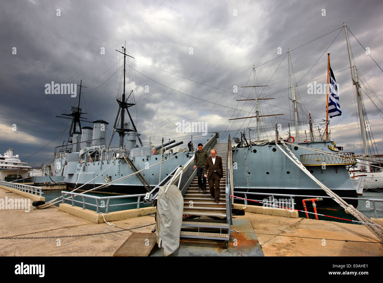 The Floating Naval Museum 'AVEROF' You can find and visit it at the marina of Floisvos, in Palaio Faliro, Attica, Greece. Stock Photo