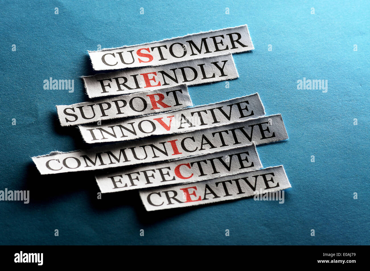 Service acronym in business concept, words on cut paper hard light ...