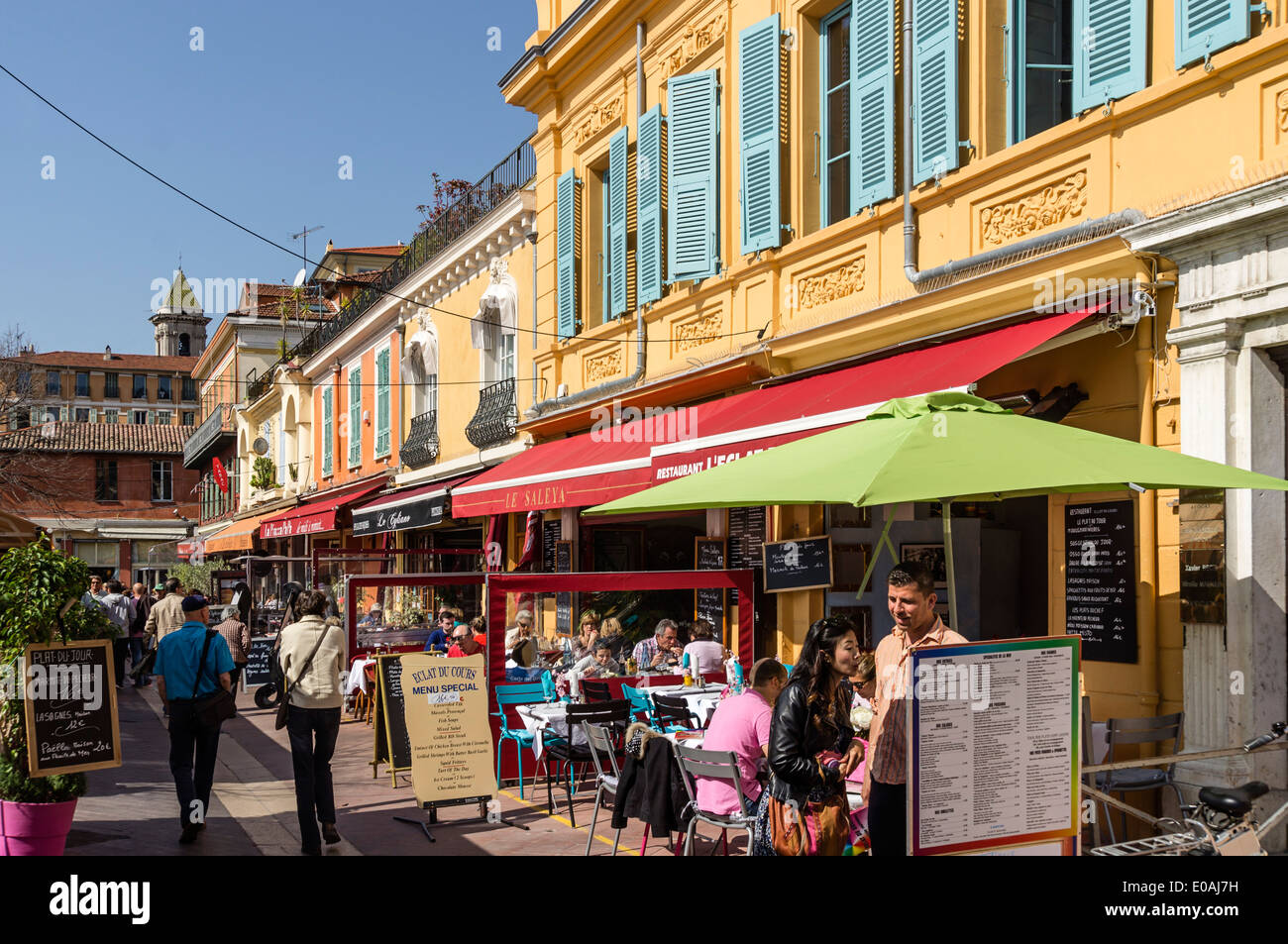 Cours de Saleya, Street Cafes, Nice, Alpes Maritimes, Provence, French Riviera, Mediterranean, France, Europe,  Stock Photo