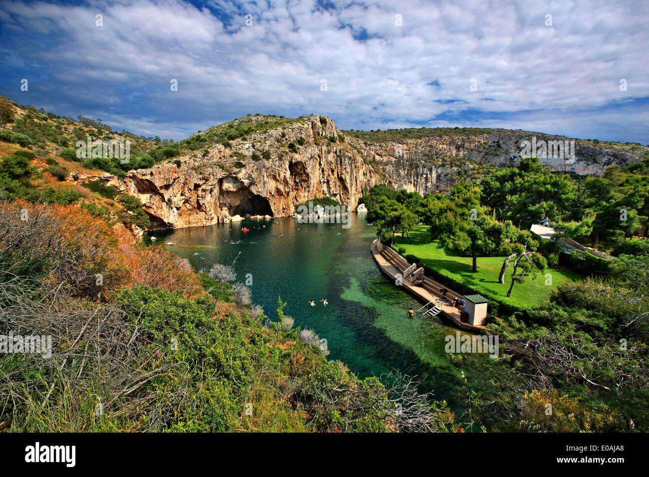 The Vouliagmeni lake, ideal place for relaxation and wellness treatment in Attica, Greece. Stock Photo