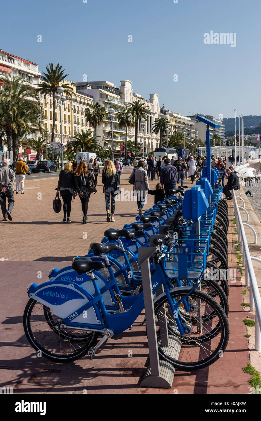 Rental Bikes, Promenade des Anglais, Nice, Alpes Maritimes, Provence, French Riviera, Mediterranean, France, Europe,  Stock Photo
