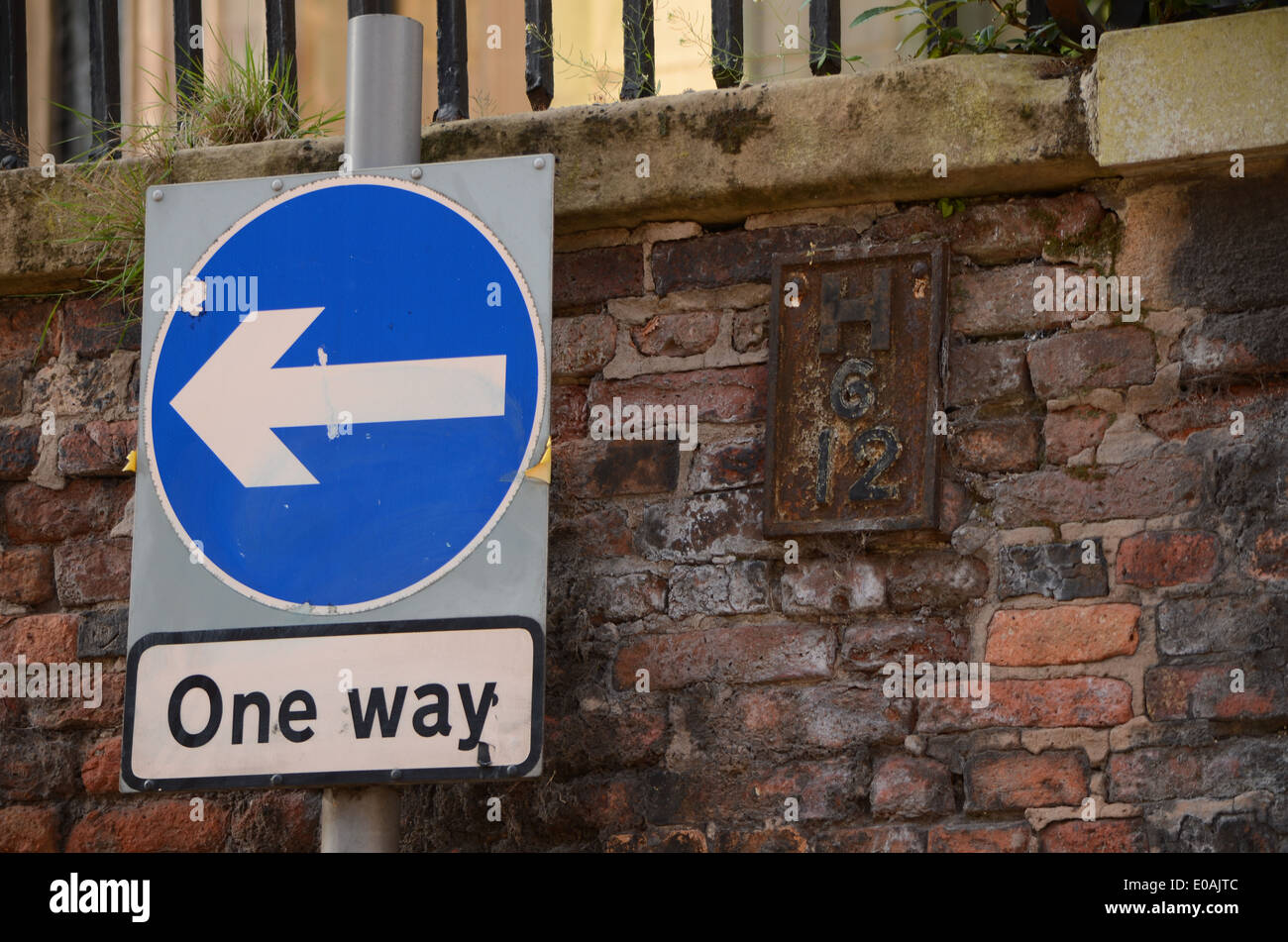 one way sign around the church on the edge of Nottingham's lace market Stock Photo