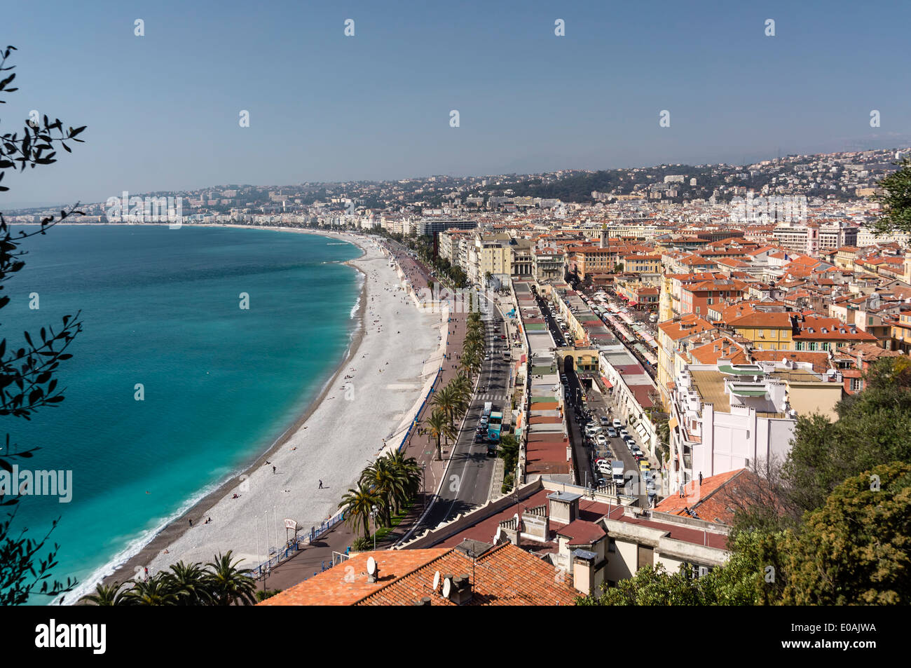 Nice, Panorama, Promenade des Anglais, Alpes Maritimes, Provence, French Riviera, Mediterranean, France, Europe,  Stock Photo