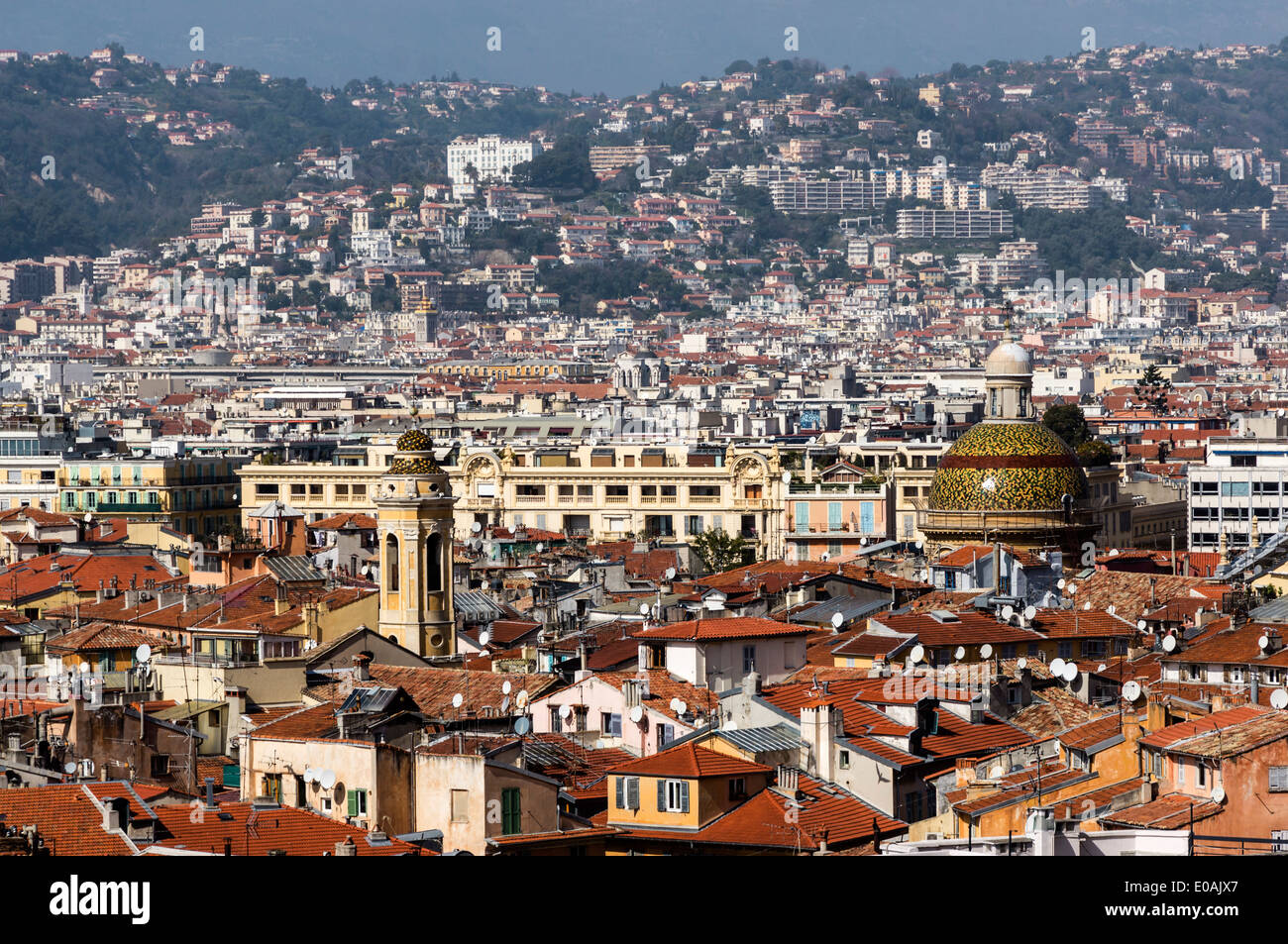 Old City Center of Nice, Tele Shot, Alpes Maritimes, Provence, French Riviera, Mediterranean, France, Europe,  Stock Photo