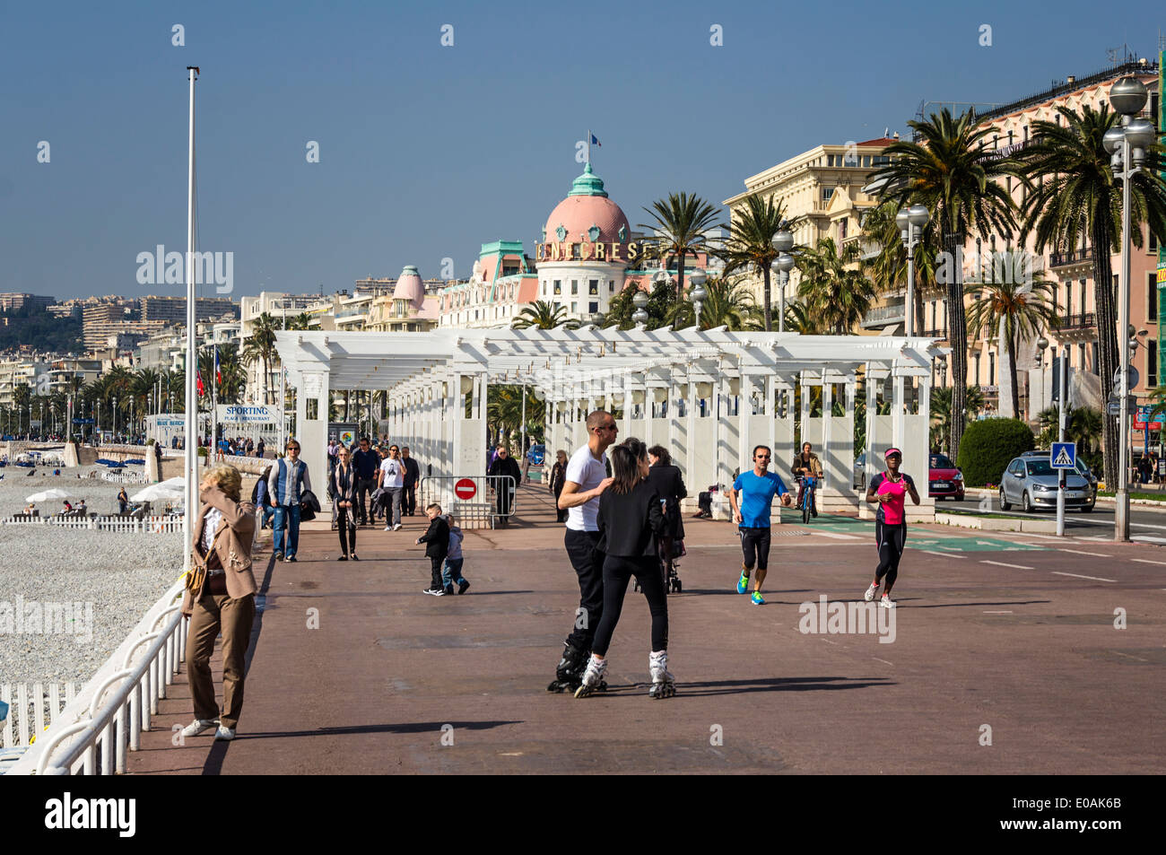 Promenade des Anglais, Hotel Negresco, Nice, Alpes Maritimes, Provence, French Riviera, Mediterranean, France, Europe,  Stock Photo