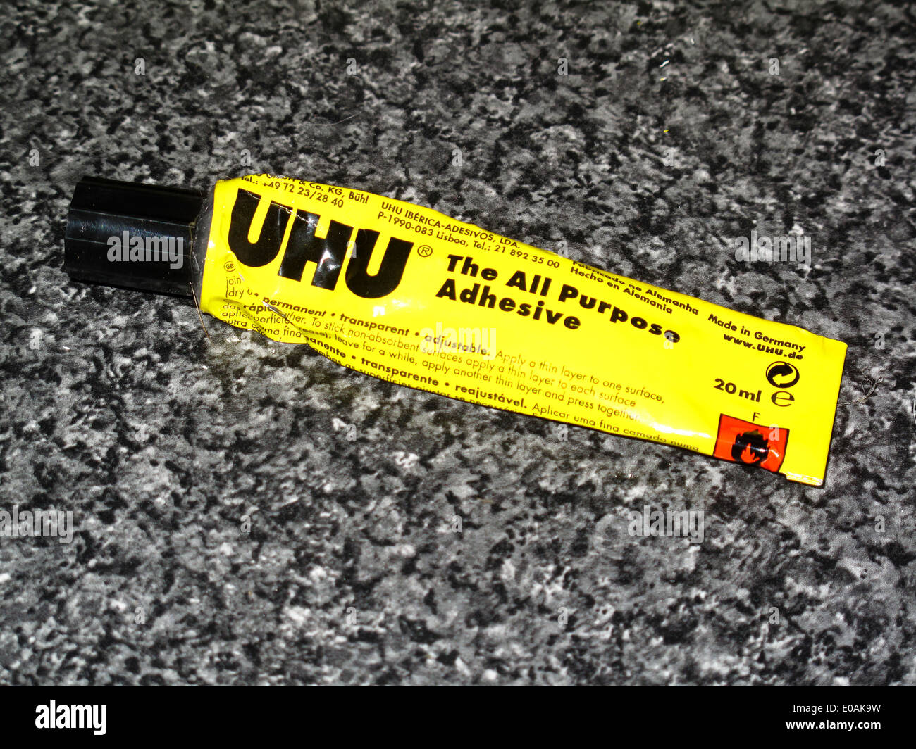 Part used tube of UHU adhesive Stock Photo