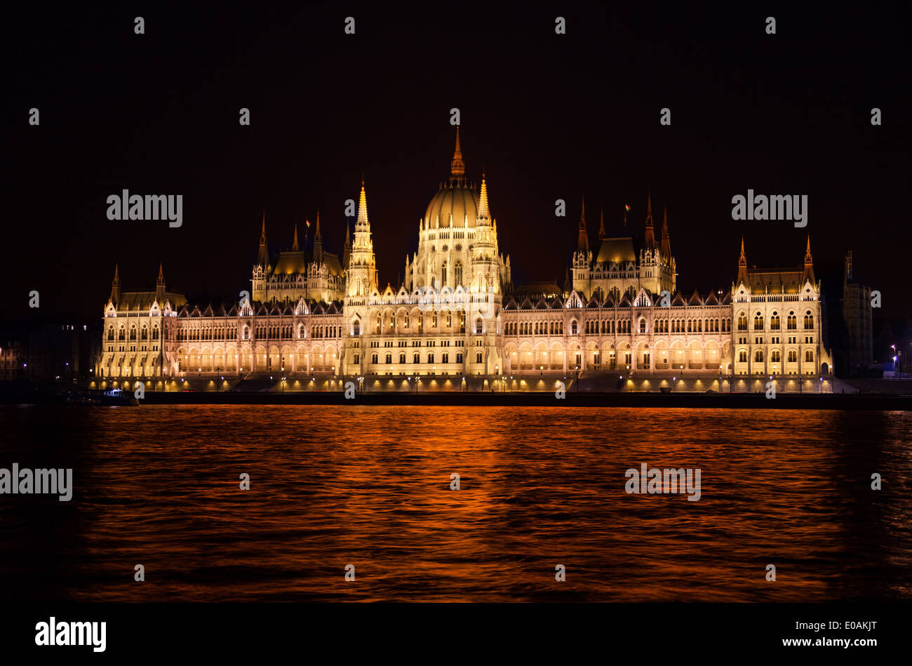 View of parliament from Danube river at night Stock Photo