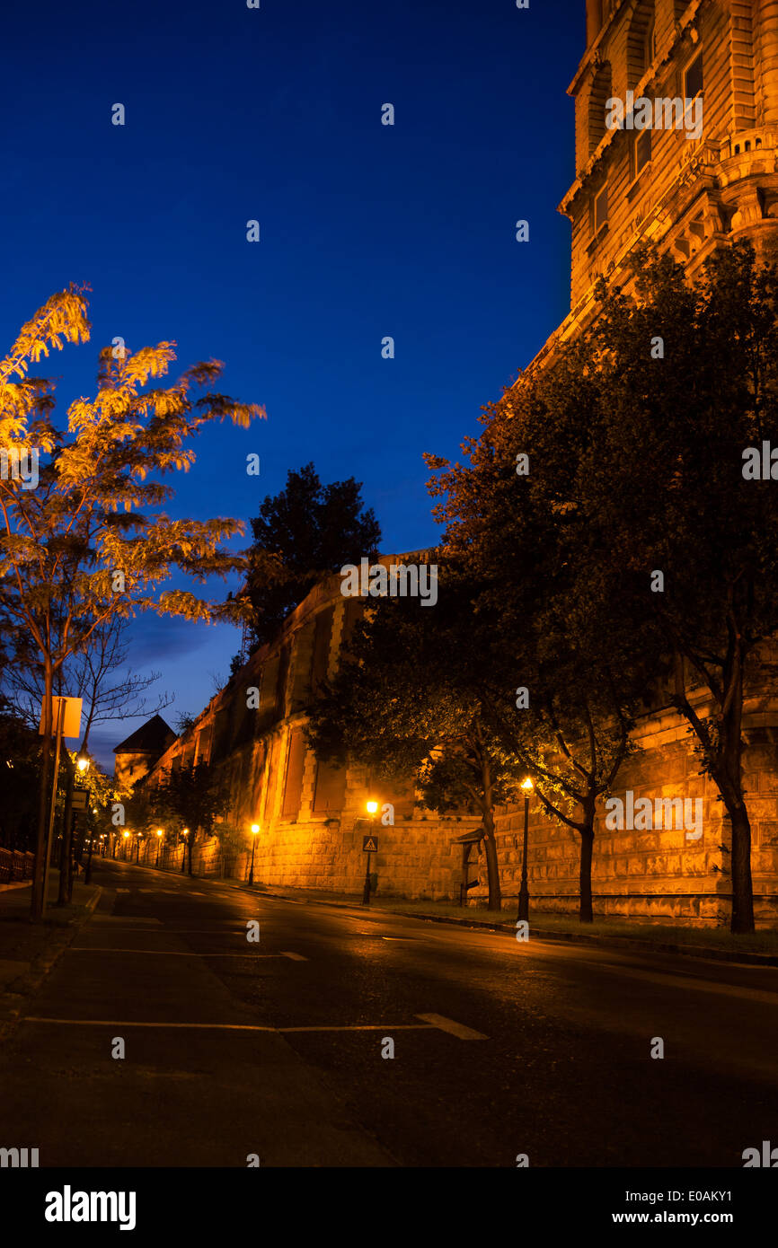 Palota Ãºt, Buda Castle, National Library at night Stock Photo