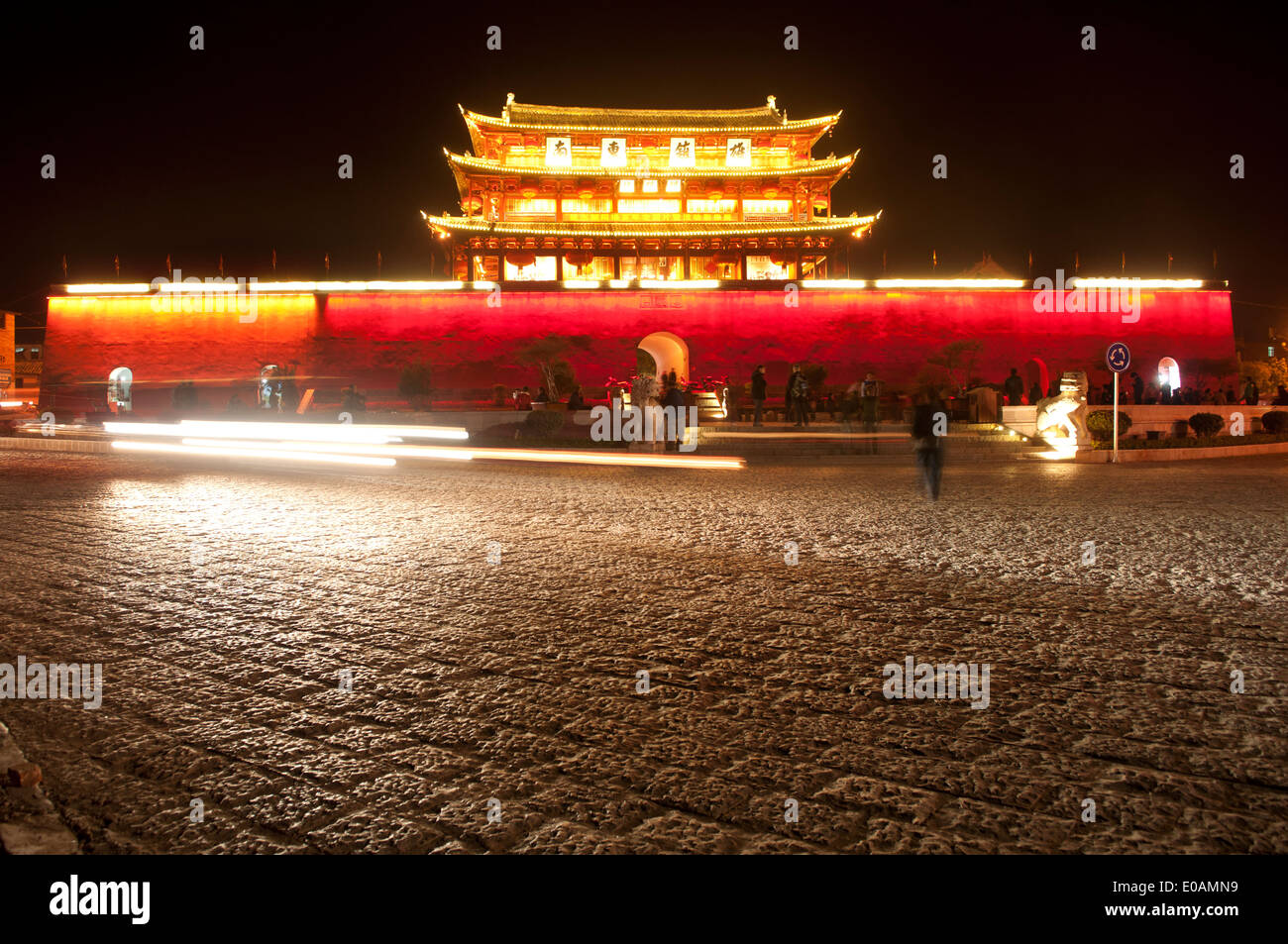 Chaoyang Gate by night, Jianshui, Yunnan, China Stock Photo