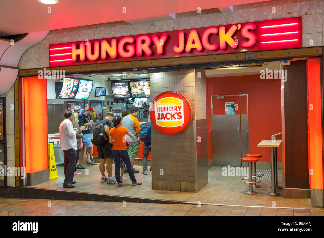Sydney Australia,Hungry Jack's,burgers,hamburgers,Burger  King,burgers,hamburgers,fast food,restaurant restaurants dining cafe  cafes,entrance,line,queu Stock Photo - Alamy
