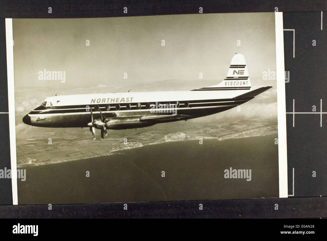 The Vickers VC-2 Viscount was a turboprop-powered airliner developed by Vickers-Armstrong. First flown in the 1940s, it was one of the first airliners to feature a fully pressurized cabin, making long-haul flights more comfortable for passengers. Used primarily by European and American airlines, it became one of the most successful commercial aircraft of its era. Stock Photo