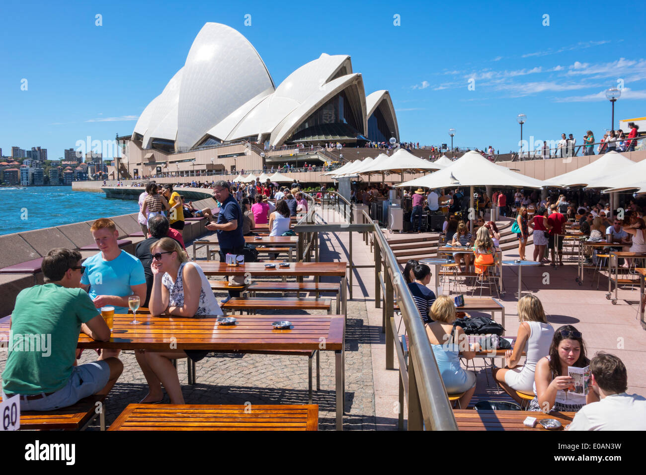 Sydney Australia,Sydney Harbour,harbor,East Circular Quay,Sydney Opera House,promenade,Opera Bar,restaurant restaurants food dining cafe cafes,al fres Stock Photo
