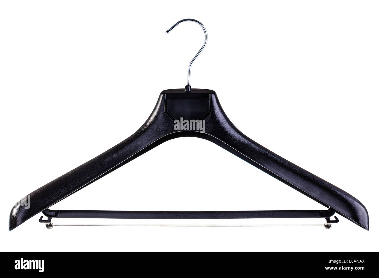 a black plastic clothes hanger isolated over a white background Stock Photo
