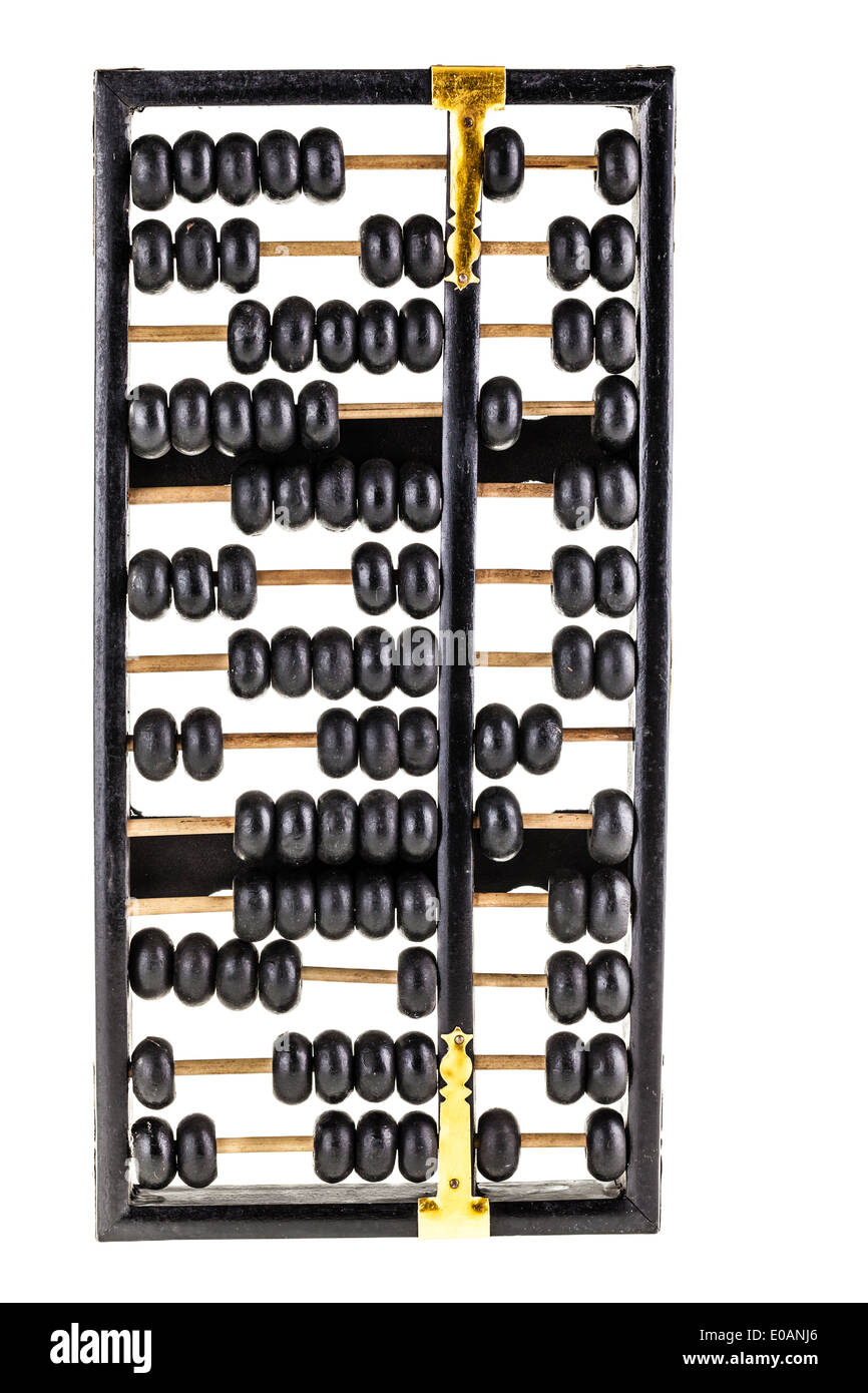 a traditional old black abacus isolated over a white background Stock Photo