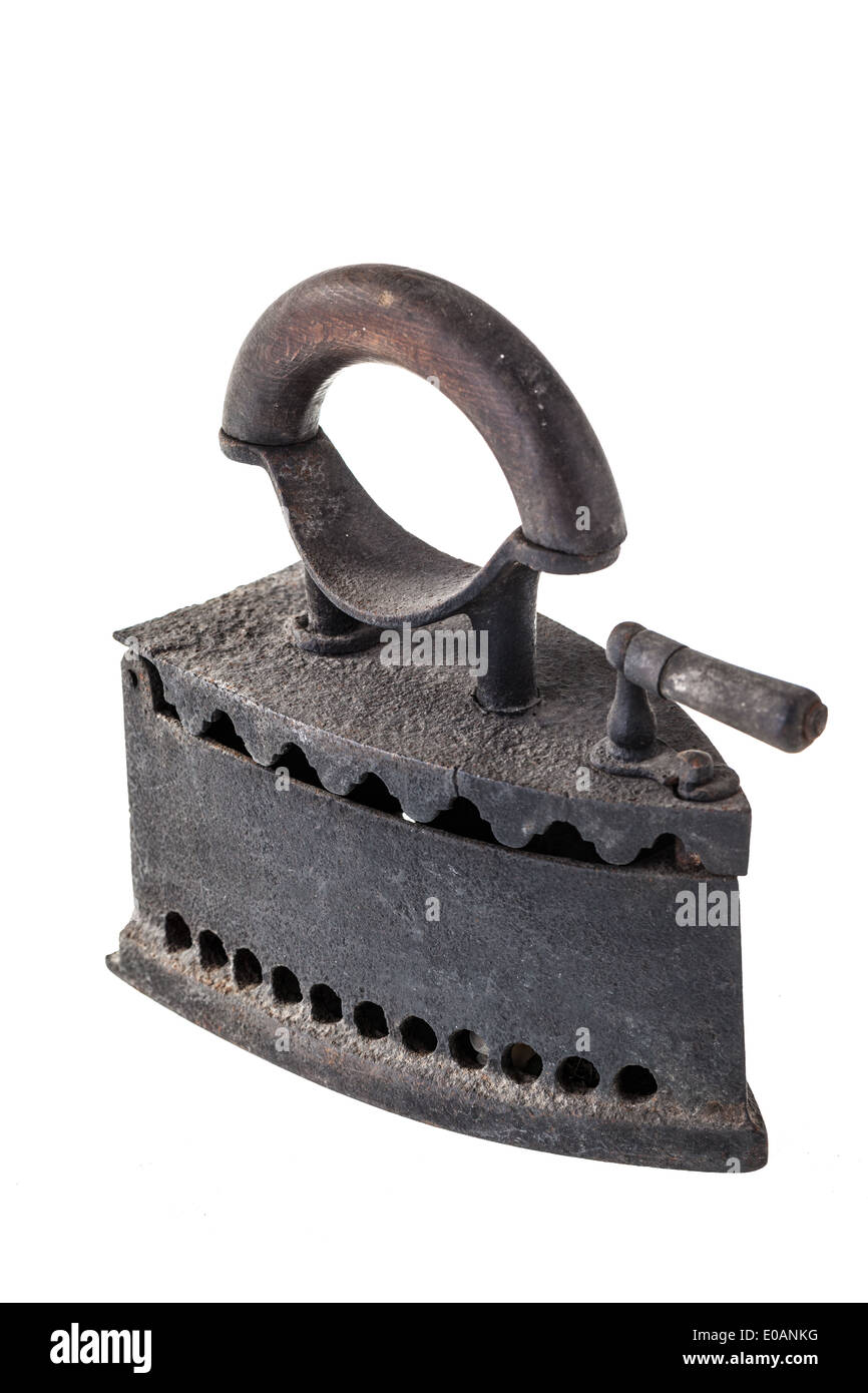 an old charcoal iron isolated over a white background Stock Photo