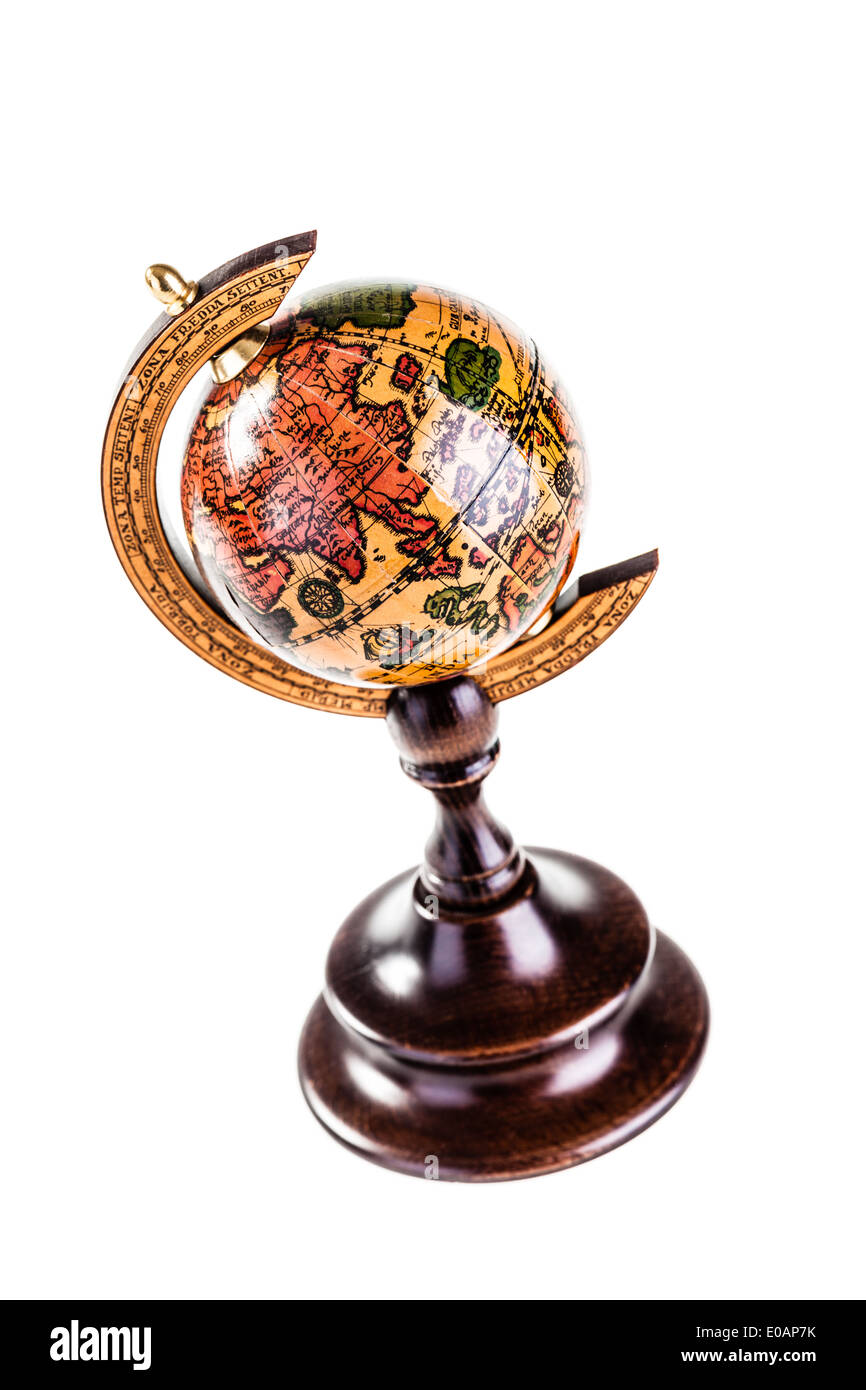 an old wooden and vintage globe isolated over a white background Stock ...