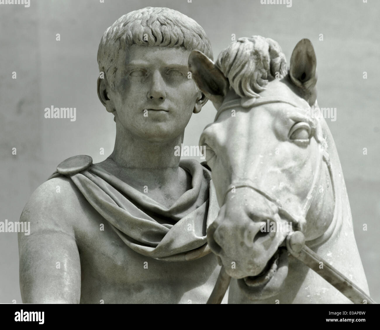 Statue of Roman youth on horseback British museum London UK Stock Photo