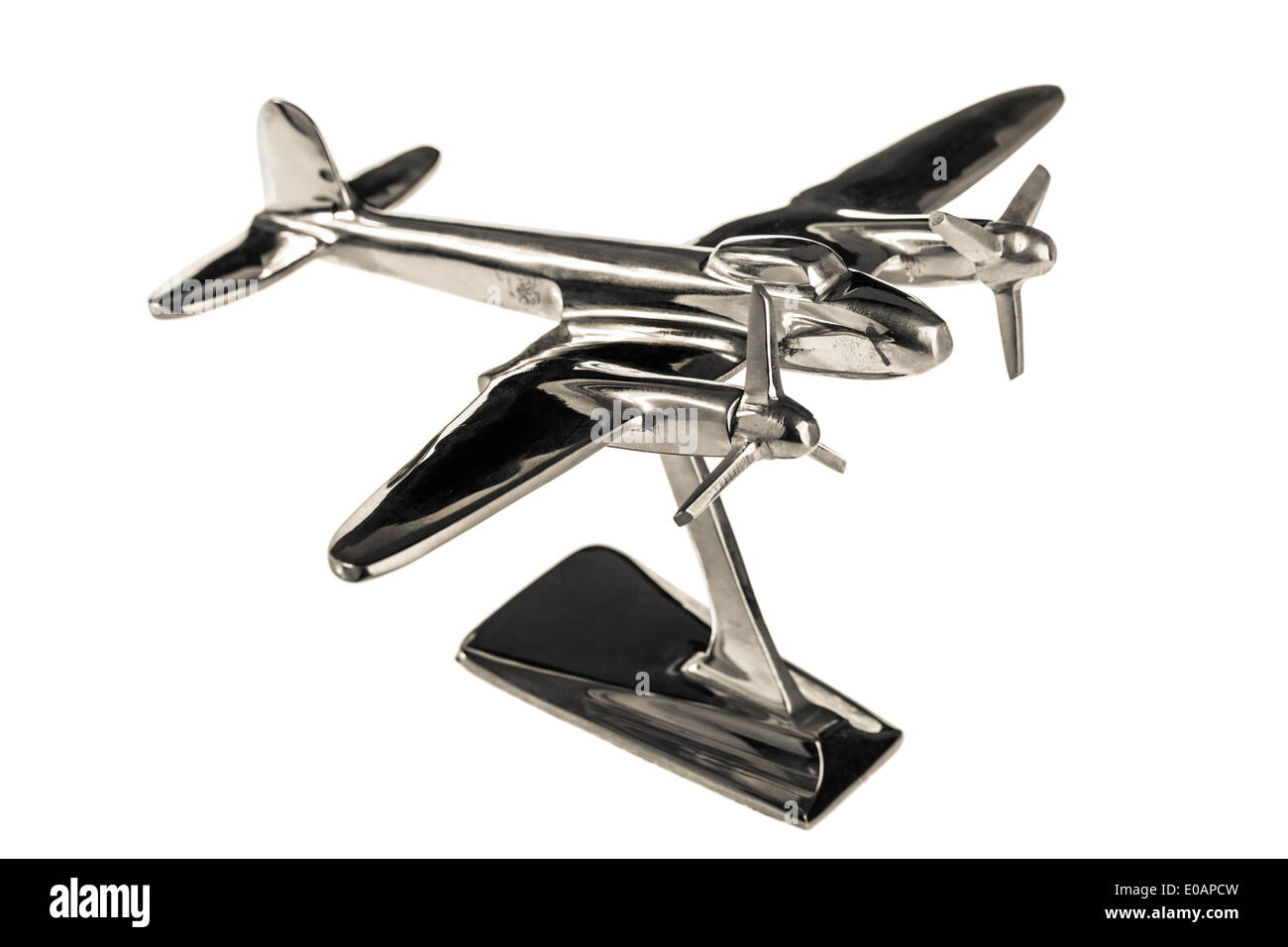 a shine chrome airplane model isolated over a white background Stock Photo