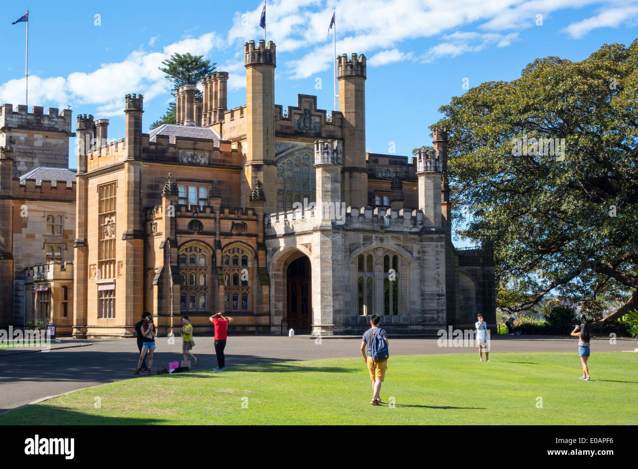 Sydney Australia,Royal Botanic Gardens,Government House,Gothic revival style,Victorian Architecture,lawn,AU140309118 Stock Photo