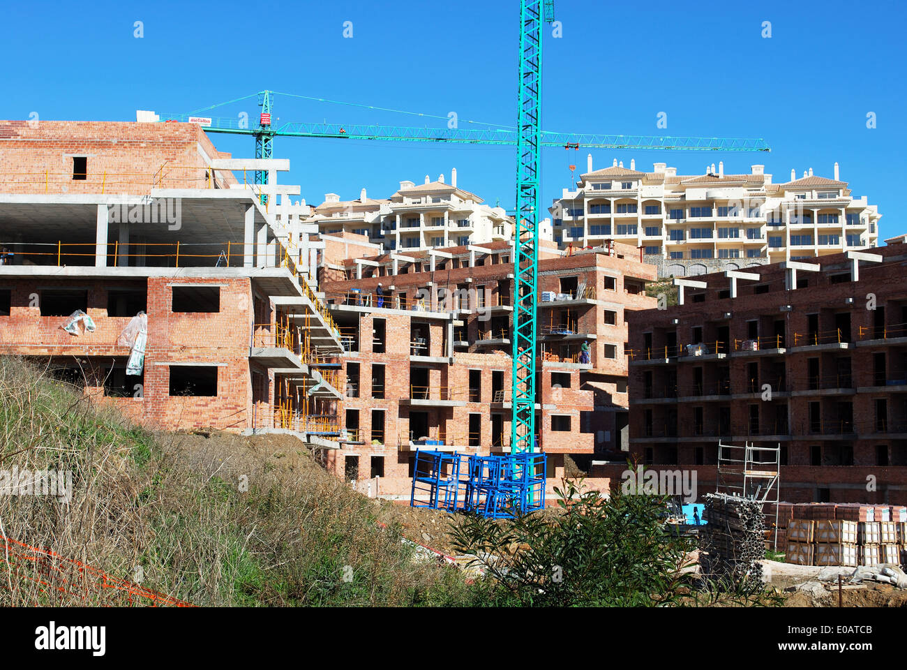 Property construction site, Riviera del Sol, Mijas Costa, Costa del Sol, Malaga Province, Andalusia, Spain. Stock Photo