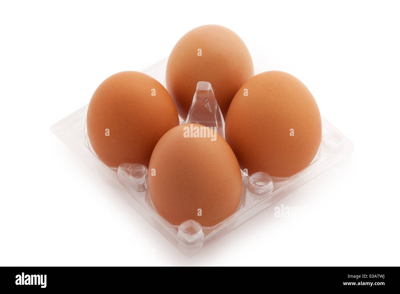 Eggs in plastic pack on white background Stock Photo