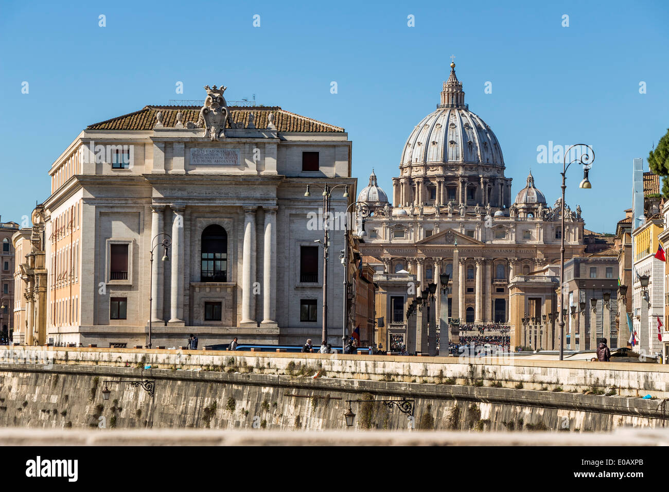 Italy, Rome, St. Peter's Basilica seen from Ponte Sant'Angelo Stock Photo