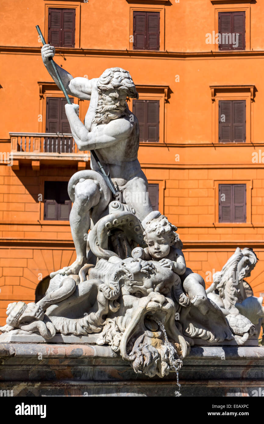 Italy, Rome, Piazza Navona, Neptune fountain Stock Photo