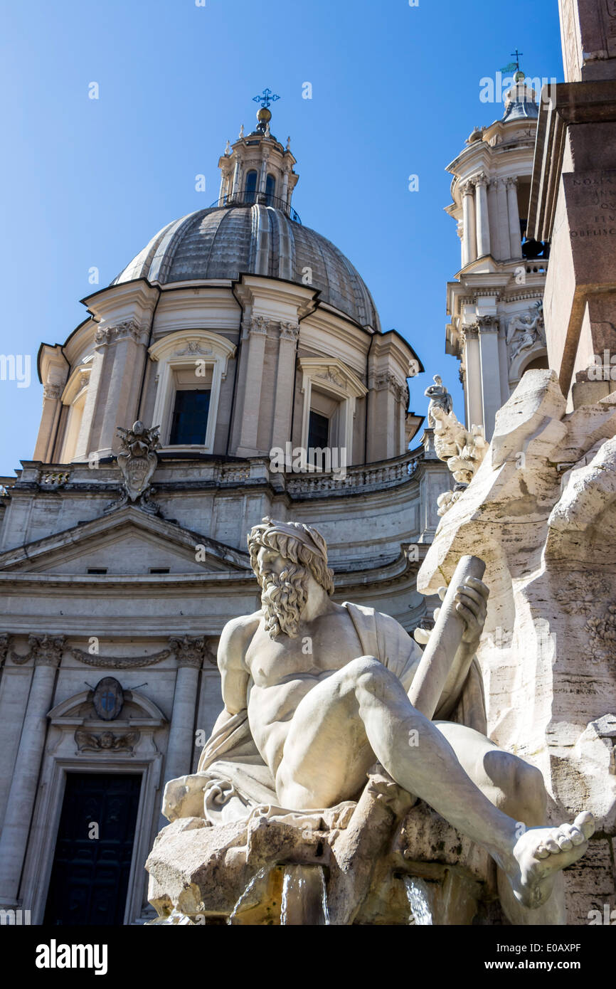 Italy, Rome, Piazza Navona, Fontana dei Quattro Fiumi and church Sant Agnese in Agone Stock Photo