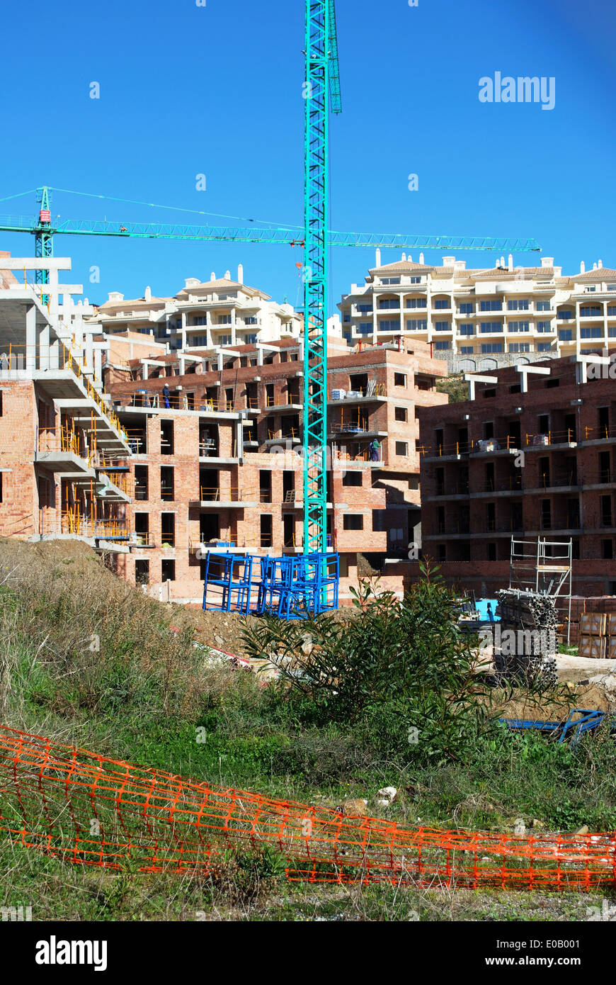 Property construction site, Riviera del Sol, Mijas Costa, Costa del Sol, Malaga Province, Andalucia, Spain. Stock Photo