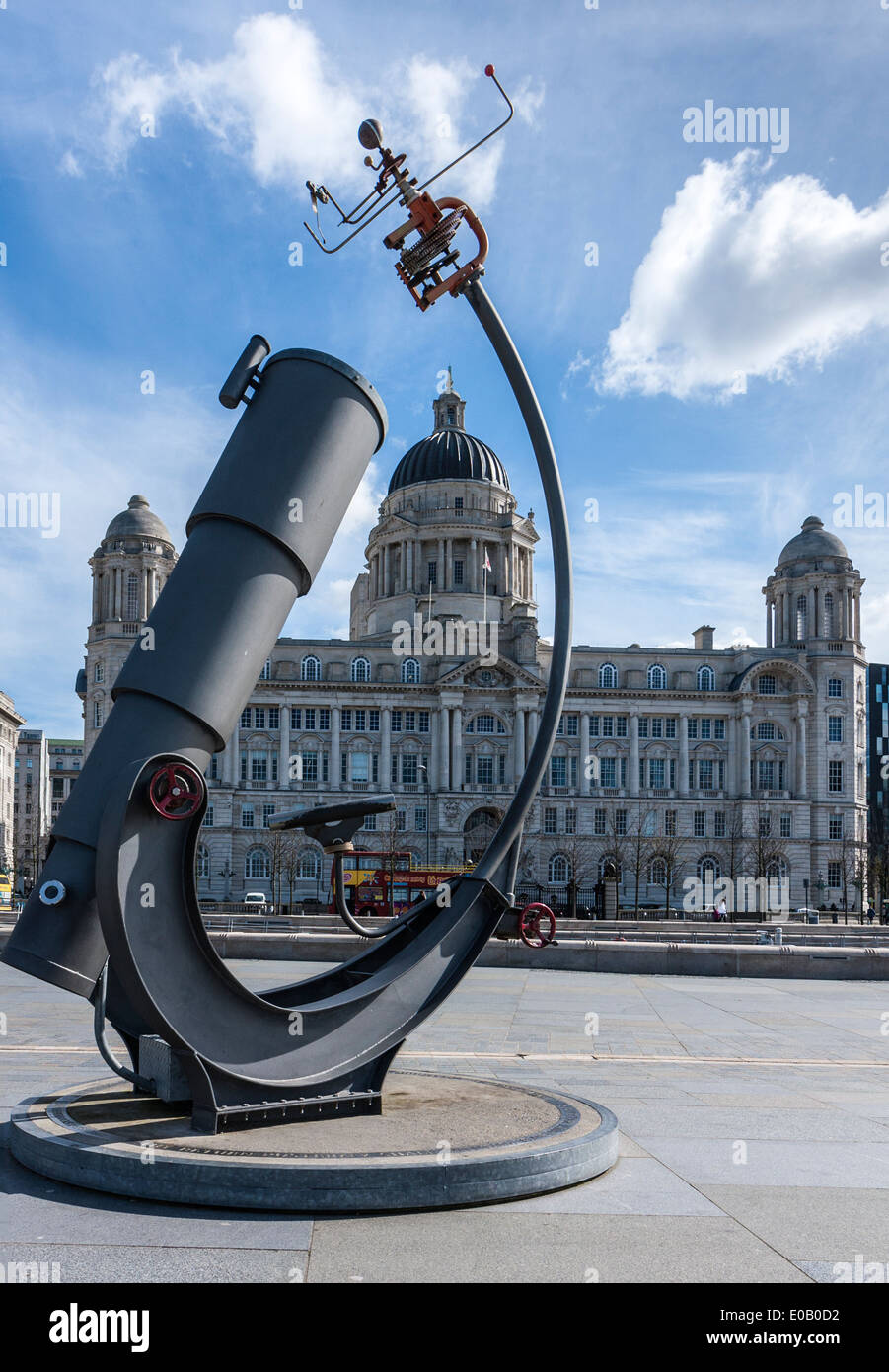 Heaven and Earth Telescope and Orrery Pier Head, with Port of Liverpool Building to the rear Stock Photo