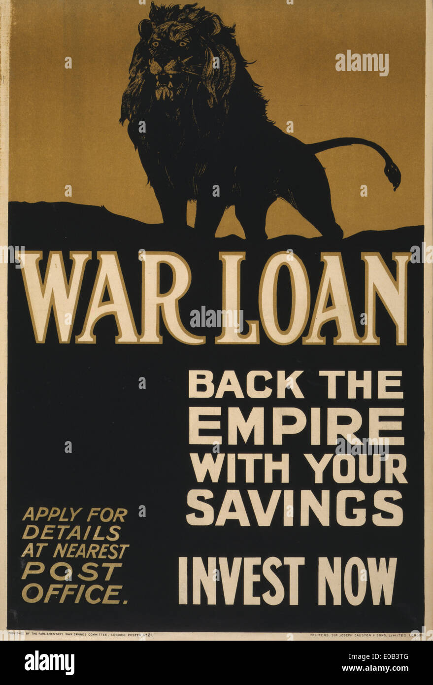 War loan. Back the empire with your savings. Invest now - 1915 Stock Photo