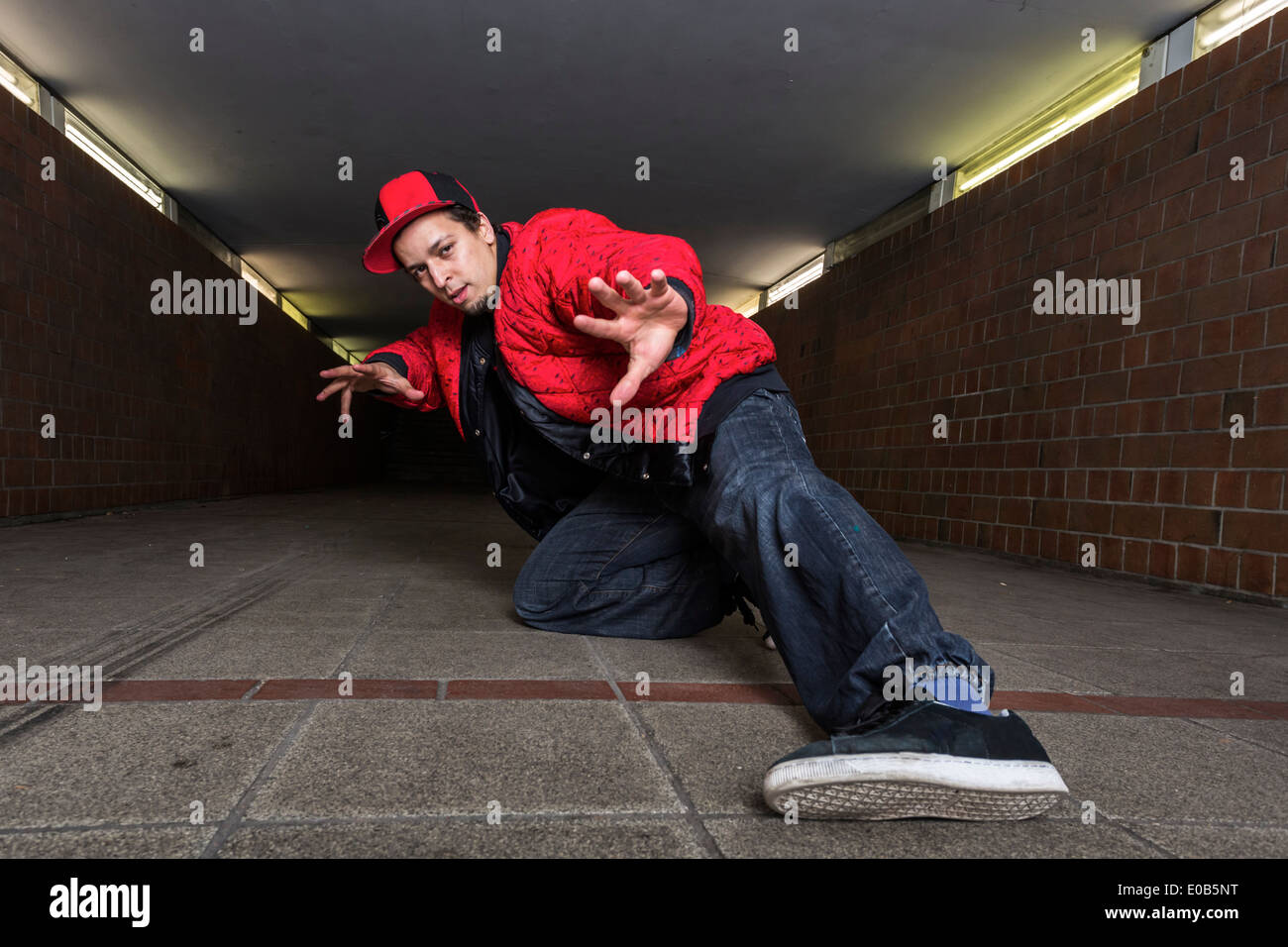 Breakdancer in underpass Stock Photo