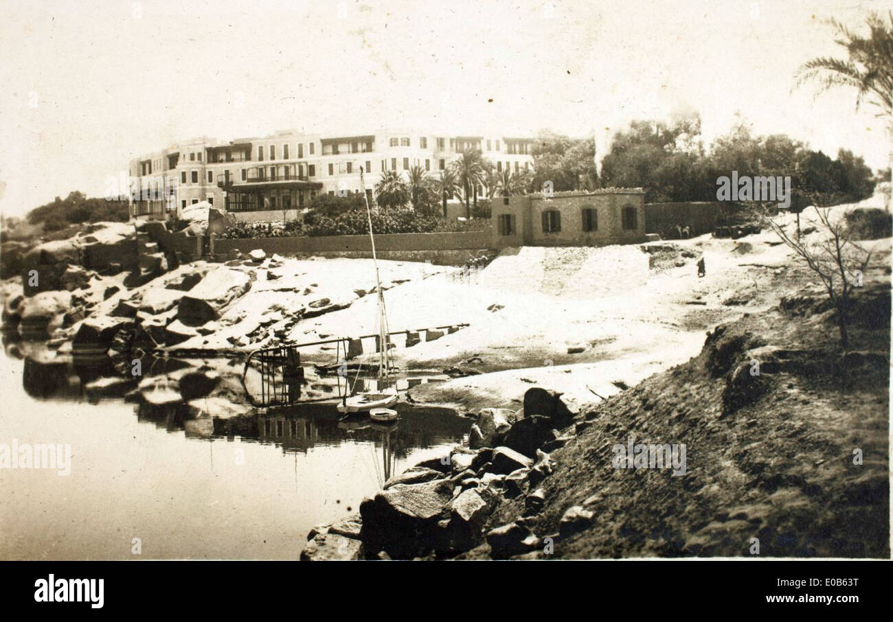 This photograph by Edwin Newman features the Cataract Hotel in Aswan, Egypt, which was known as a rendezvous point for big game hunters. The image also highlights RAF and Royal Air Force personnel in the Middle East during their operations. Stock Photo