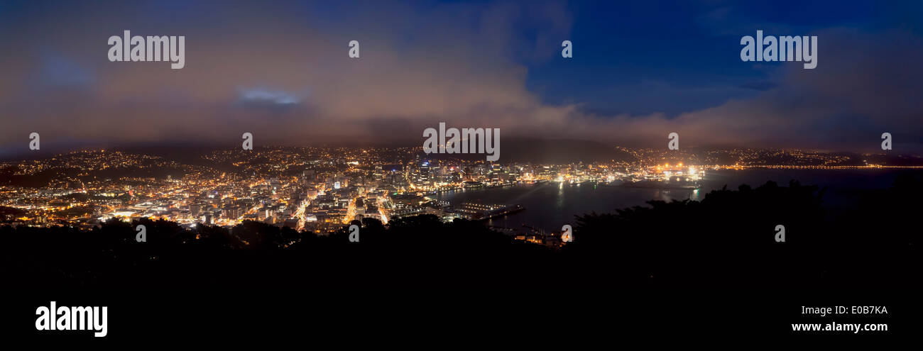 New Zealand, Wellington, Cityscape by night Stock Photo