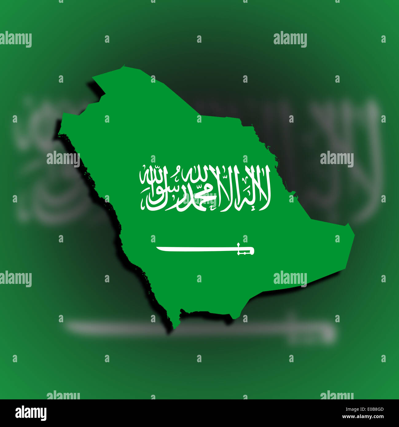 Saudi arabia map filled with flag  isolated Stock Photo