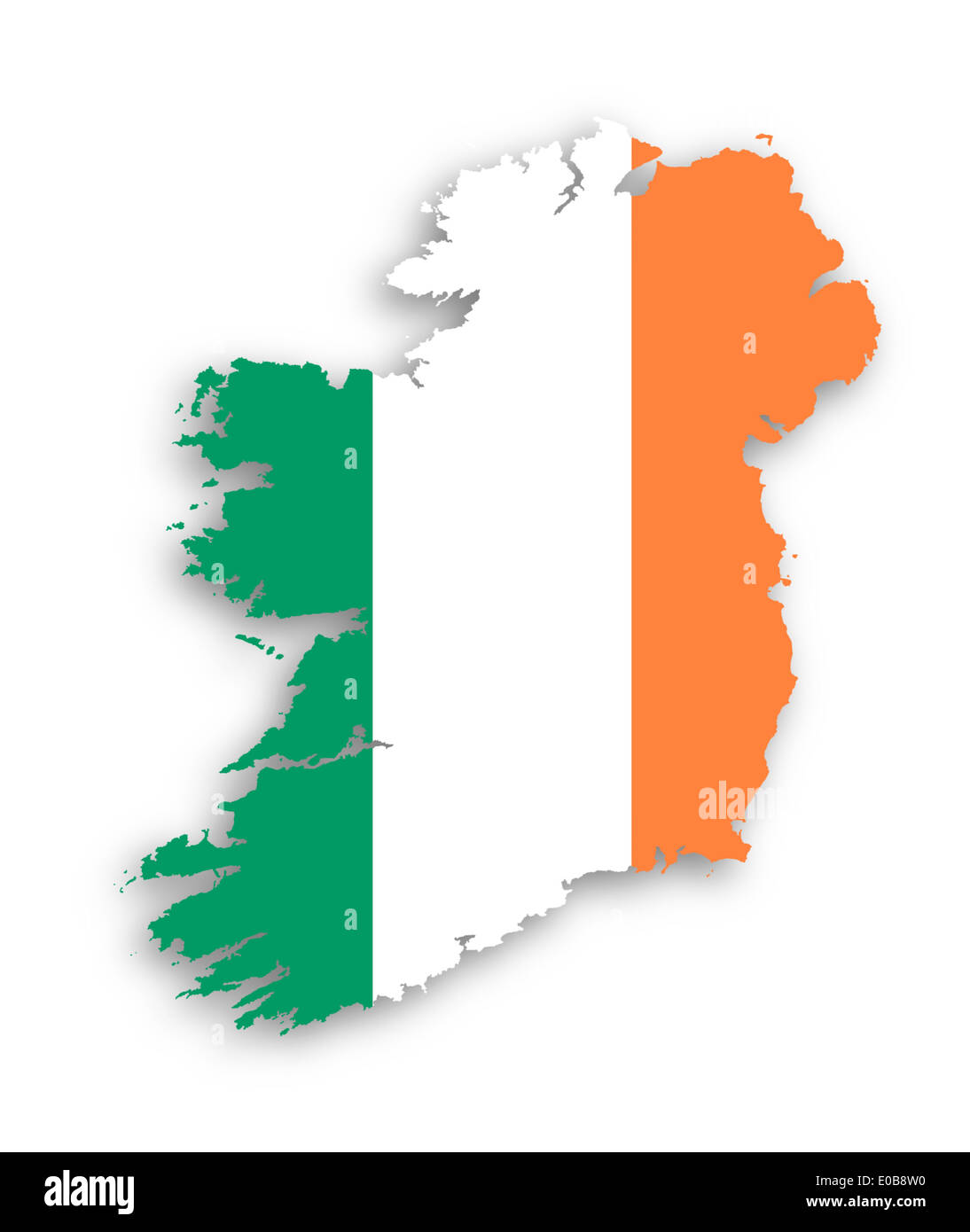 Map of Ireland with flag inside  isolated Stock Photo