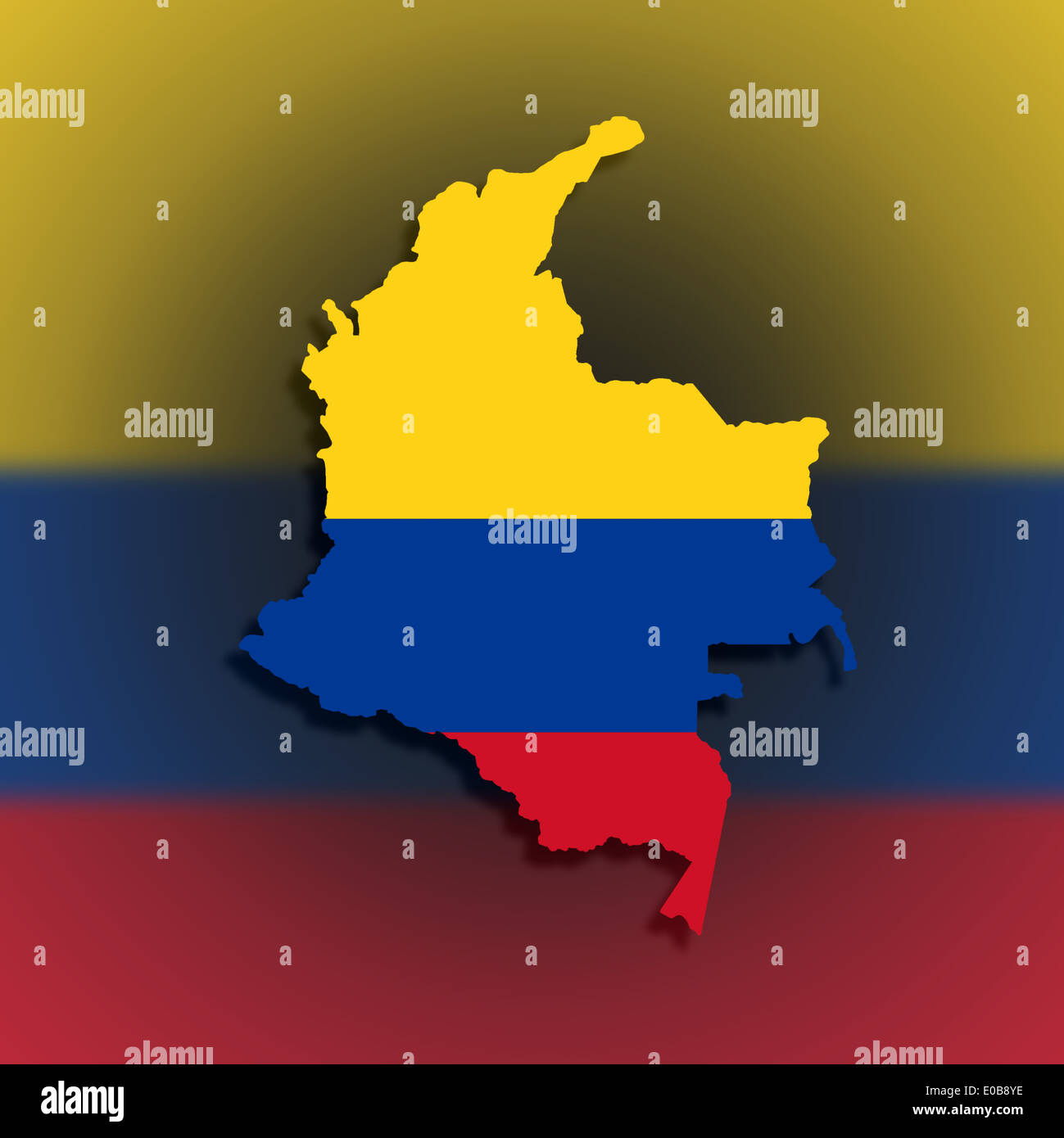 Map of Colombia filled with flag  isolated Stock Photo