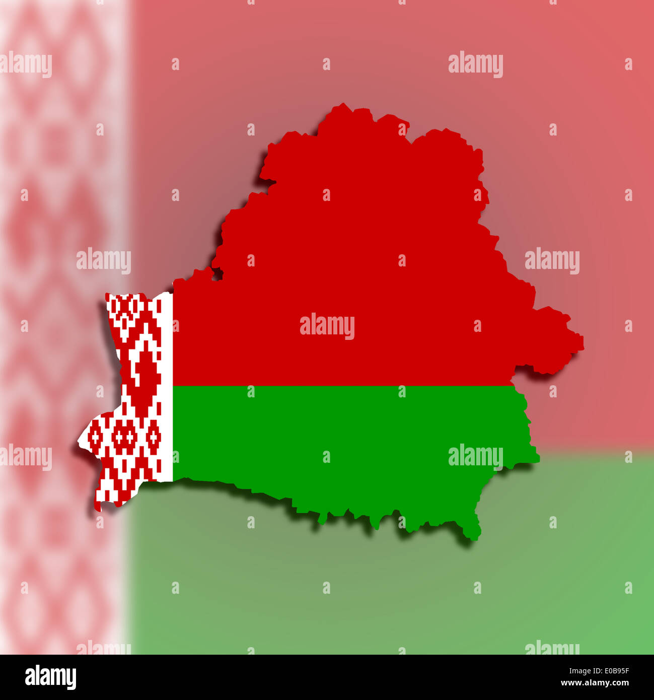 Map of Belarus filled with flag  isolated Stock Photo